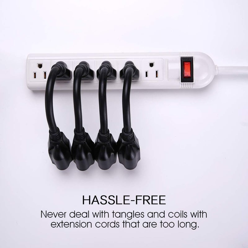 Miady [ETL Listed] Miady Short Power Extension Cord Outlet Saver, 16AWG/13A, 3 Prong (4 Pack, Black, 8 Inch) - Image 3